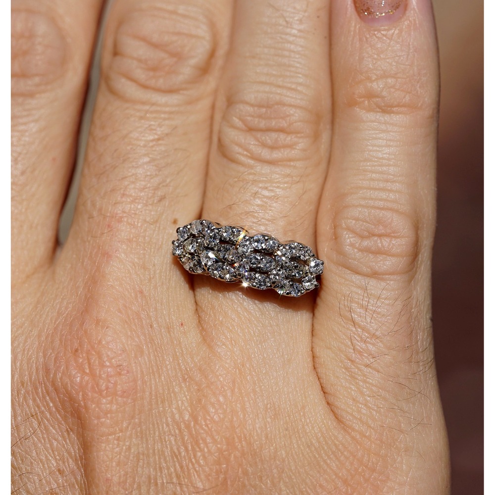 Vintage 14k Solid White Gold Natural Cluster Single Cut Diamond Ring Size 6.75